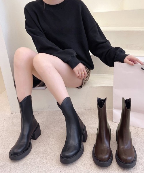 セール】ショートブーツ レディース 厚底靴 美脚（ブーツ