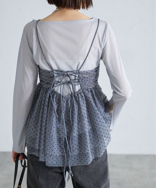 each（イーチ）の「ドット柄チュールキャミビスチェ（キャミソール・レディース・ホワイト/グレー/ブラック・FREE）」の20枚目の写真