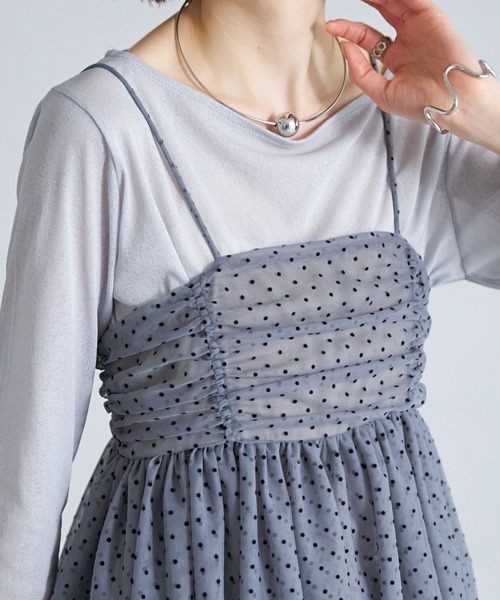 each（イーチ）の「ドット柄チュールキャミビスチェ（キャミソール・レディース・ホワイト/グレー/ブラック・FREE）」の22枚目の写真