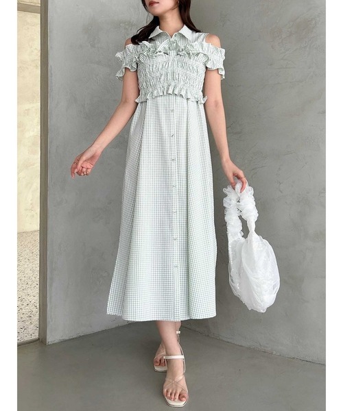 dazzlin（ダズリン）の「ギャザービスチェSETシャツワンピース（シャツワンピース・レディース・ピンク/オフホワイト/ブラック/グリーン/ブルー/レッド・MEDIUM/LARGE/X-SMALL/SMALL）」の10枚目の写真