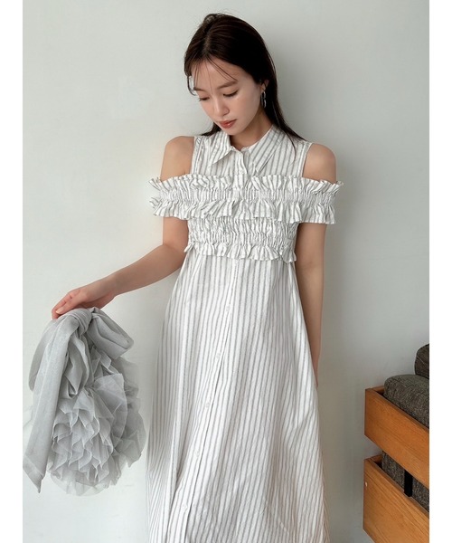 dazzlin（ダズリン）の「ギャザービスチェSETシャツワンピース（シャツワンピース・レディース・ピンク/オフホワイト/ブラック/グリーン/ブルー/レッド・MEDIUM/LARGE/X-SMALL/SMALL）」の20枚目の写真