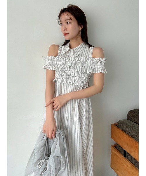 dazzlin（ダズリン）の「ギャザービスチェSETシャツワンピース（シャツワンピース・レディース・ピンク/オフホワイト/ブラック/グリーン/ブルー/レッド・MEDIUM/LARGE/X-SMALL/SMALL）」の21枚目の写真