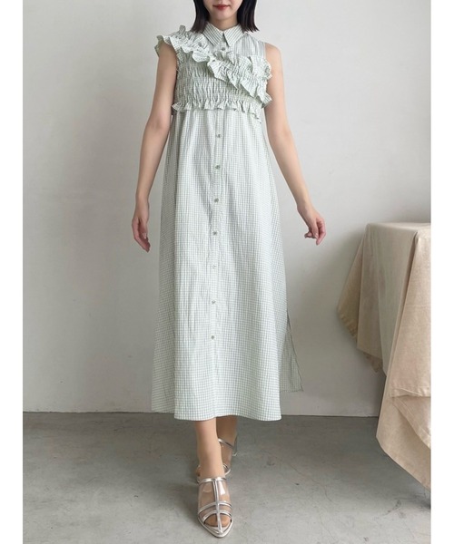 dazzlin（ダズリン）の「ギャザービスチェSETシャツワンピース（シャツワンピース・レディース・ピンク/オフホワイト/ブラック/グリーン/ブルー/レッド・MEDIUM/LARGE/X-SMALL/SMALL）」の12枚目の写真