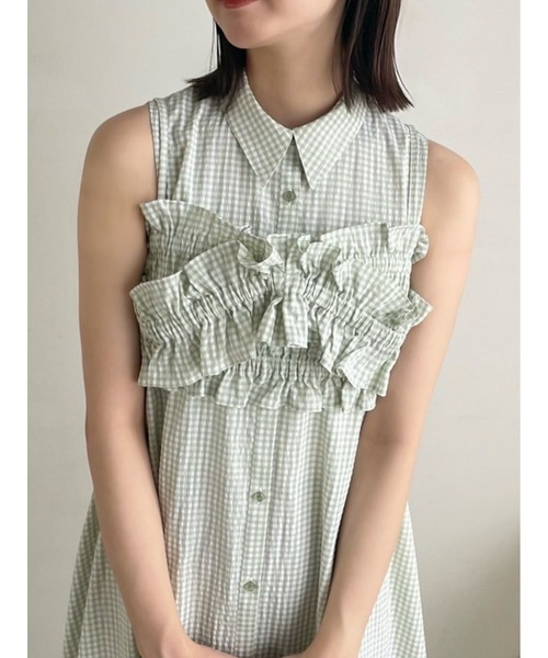 dazzlin（ダズリン）の「ギャザービスチェSETシャツワンピース（シャツワンピース・レディース・ピンク/オフホワイト/ブラック/グリーン/ブルー/レッド・MEDIUM/LARGE/X-SMALL/SMALL）」の15枚目の写真