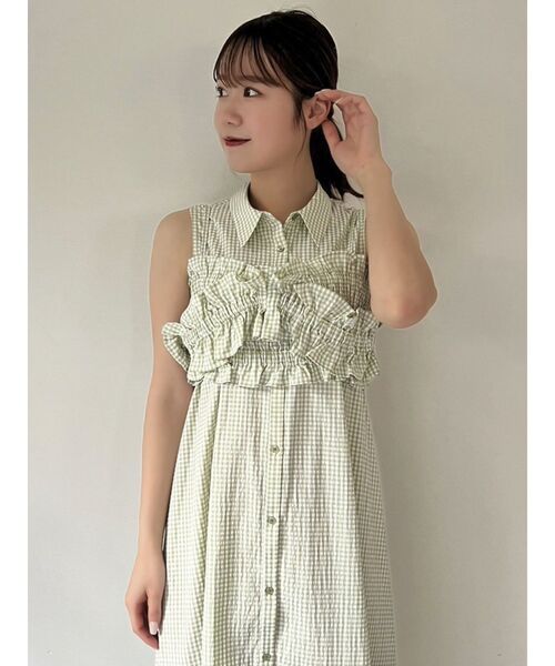 dazzlin（ダズリン）の「ギャザービスチェSETシャツワンピース（シャツワンピース・レディース・ピンク/オフホワイト/ブラック/グリーン/ブルー/レッド・MEDIUM/LARGE/X-SMALL/SMALL）」の9枚目の写真