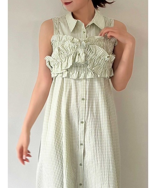 dazzlin（ダズリン）の「ギャザービスチェSETシャツワンピース（シャツワンピース・レディース・ピンク/オフホワイト/ブラック/グリーン/ブルー/レッド・MEDIUM/LARGE/X-SMALL/SMALL）」の8枚目の写真