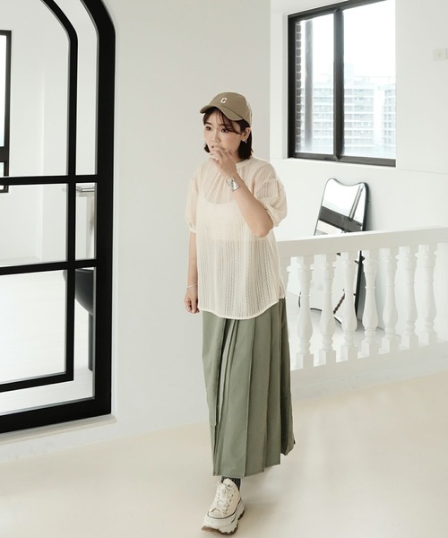 mimi toujours(ミミトゥジュール)の「2way シアー レース リボン ブラウス mimi toujours×ImSpring(シャツ/ブラウス・レディース・ピンク/アイボリー/ブラック・M)」の2枚目の写真