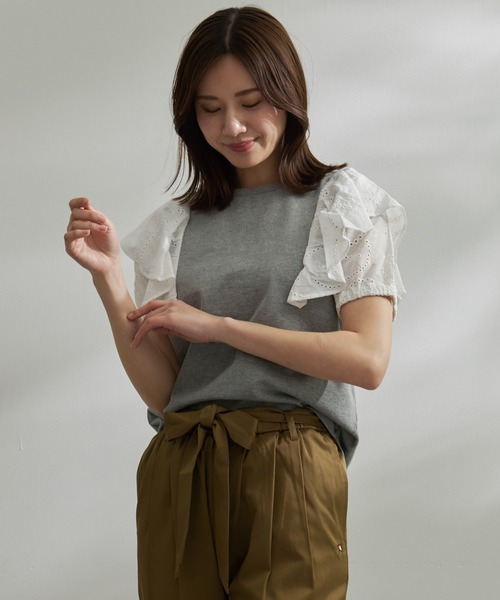 Arnold Palmer（アーノルドパーマー）の「アンブレラ レース フリル プルオーバー（Tシャツ/カットソー・レディース・杢グレー/ブラック/ホワイト・S/L/M）」の2枚目の写真