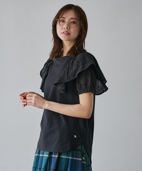 tシャツ (BD)「BARNDOOR」レース素材 フリル ウェーブ Tシャツ レディース BARNDOOR tシャツ (BD)「BARNDOOR」レース素材 フリル フラワー