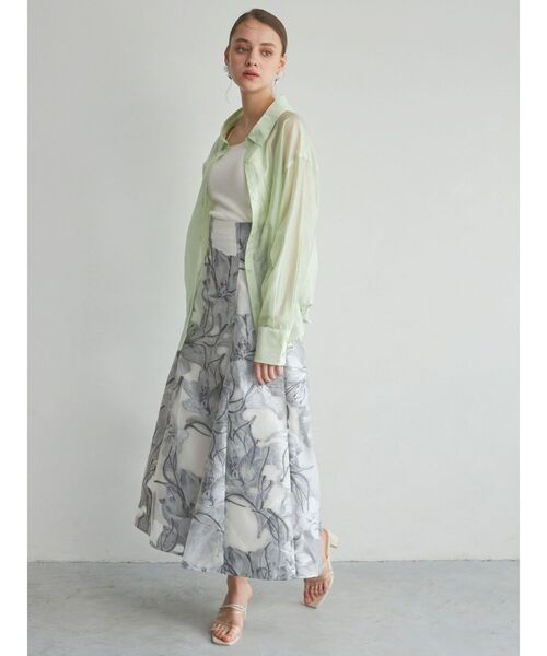 MERCURYDUO（マーキュリーデュオ）の「花柄ジャカードコルセットフレアスカート（スカート・レディース・ラベンダー/ライトグレー・MEDIUM/SMALL）」の4枚目の写真