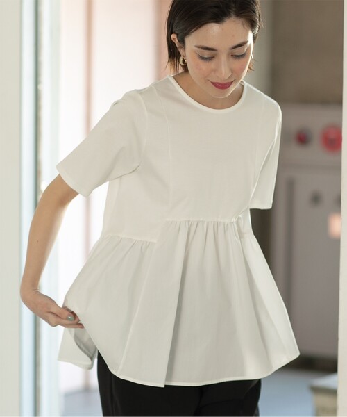 OPAQUE.CLIP（オペークドットクリップ）の「◆異素材Aラインカットソー シルク調コットン【洗濯機洗い可】（Tシャツ/カットソー・レディース・ホワイト/ベージュ/ブラック/チャコールグレー・42/40/38/36/34）」の7枚目の写真