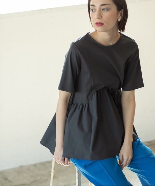 OPAQUE.CLIP（オペークドットクリップ）の「◆異素材Aラインカットソー シルク調コットン【洗濯機洗い可】（Tシャツ/カットソー・レディース・ホワイト/ベージュ/ブラック/チャコールグレー・42/40/38/36/34）」の13枚目の写真