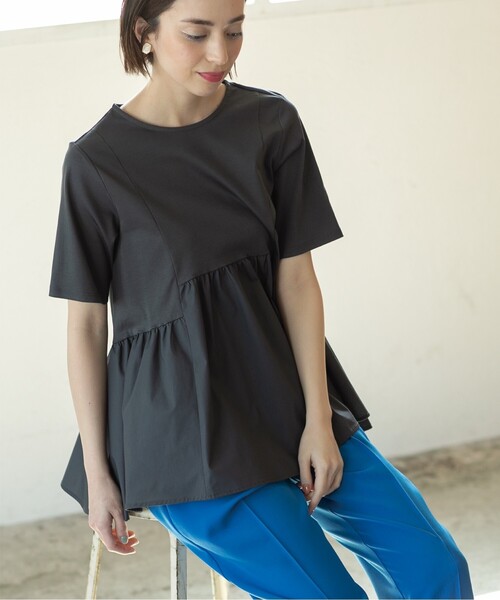 OPAQUE.CLIP（オペークドットクリップ）の「◆異素材Aラインカットソー シルク調コットン【洗濯機洗い可】（Tシャツ/カットソー・レディース・ホワイト/ベージュ/ブラック/チャコールグレー・42/40/38/36/34）」の14枚目の写真