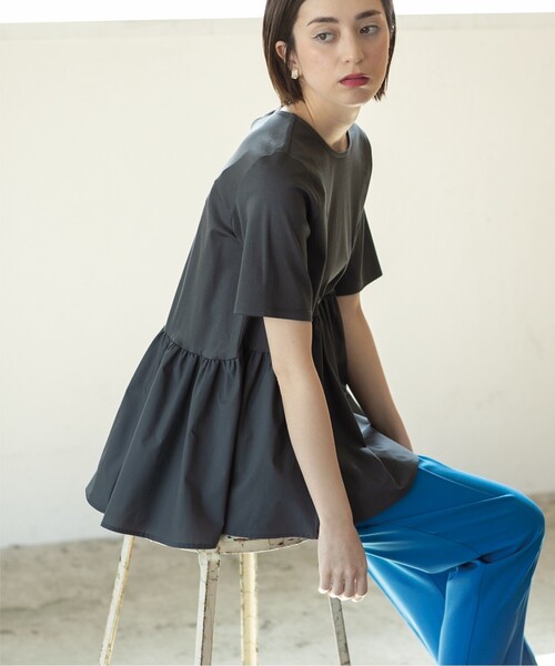 OPAQUE.CLIP（オペークドットクリップ）の「◆異素材Aラインカットソー シルク調コットン【洗濯機洗い可】（Tシャツ/カットソー・レディース・ホワイト/ベージュ/ブラック/チャコールグレー・42/40/38/36/34）」の15枚目の写真