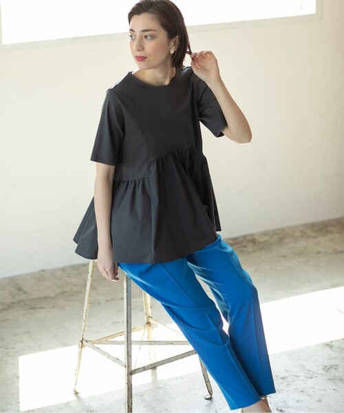 OPAQUE.CLIP（オペークドットクリップ）の「◆異素材Aラインカットソー シルク調コットン【洗濯機洗い可】（Tシャツ/カットソー・レディース・ホワイト/ベージュ/ブラック/チャコールグレー・42/40/38/36/34）」の16枚目の写真