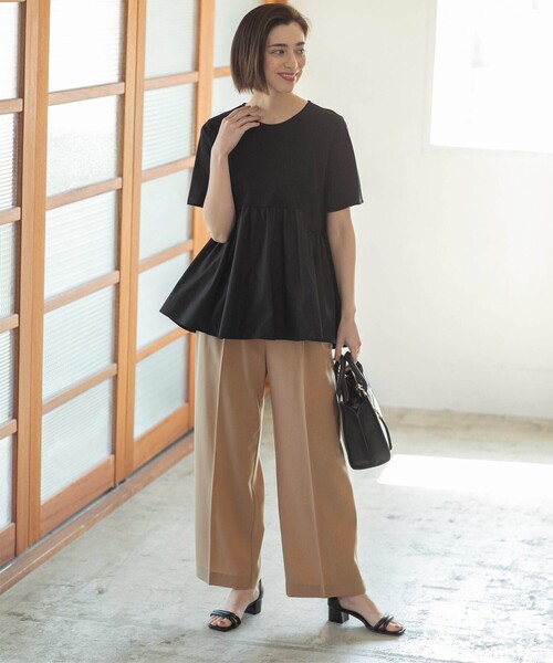 OPAQUE.CLIP（オペークドットクリップ）の「◆異素材Aラインカットソー シルク調コットン【洗濯機洗い可】（Tシャツ/カットソー・レディース・ホワイト/ベージュ/ブラック/チャコールグレー・42/40/38/36/34）」の21枚目の写真