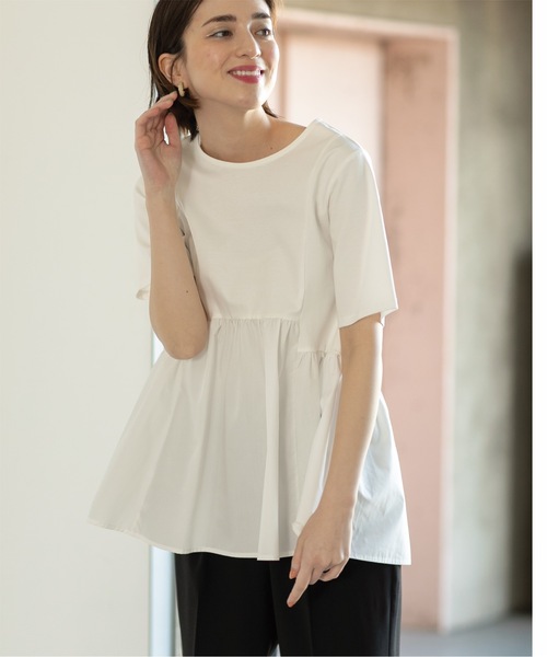 OPAQUE.CLIP(オペークドットクリップ)の「◆異素材Aラインカットソー シルク調コットン【洗濯機洗い可】(Tシャツ/カットソー・レディース・ホワイト/ベージュ/ブラック/チャコールグレー・42/40/38/36/34)」の8枚目の写真
