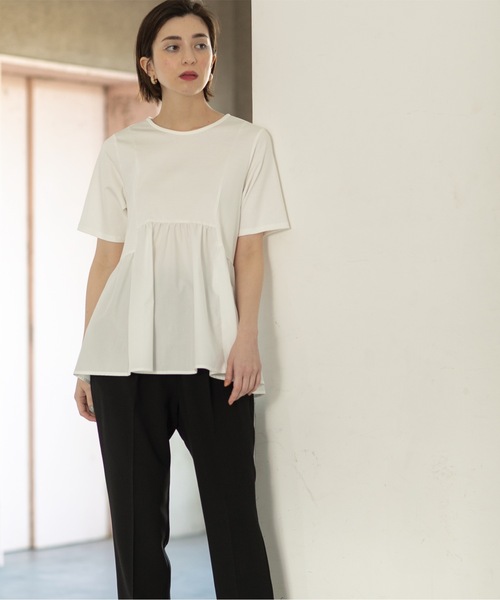 OPAQUE.CLIP(オペークドットクリップ)の「◆異素材Aラインカットソー シルク調コットン【洗濯機洗い可】(Tシャツ/カットソー・レディース・ホワイト/ベージュ/ブラック/チャコールグレー・42/40/38/36/34)」の10枚目の写真