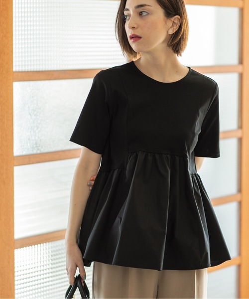 OPAQUE.CLIP(オペークドットクリップ)の「◆異素材Aラインカットソー シルク調コットン【洗濯機洗い可】(Tシャツ/カットソー・レディース・ホワイト/ベージュ/ブラック/チャコールグレー・42/40/38/36/34)」の17枚目の写真