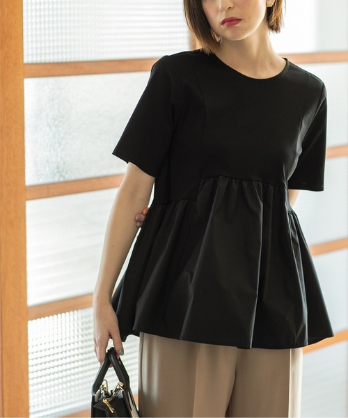 OPAQUE.CLIP(オペークドットクリップ)の「◆異素材Aラインカットソー シルク調コットン【洗濯機洗い可】(Tシャツ/カットソー・レディース・ホワイト/ベージュ/ブラック/チャコールグレー・42/40/38/36/34)」の18枚目の写真