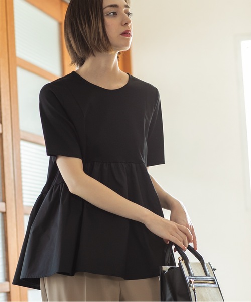 OPAQUE.CLIP(オペークドットクリップ)の「◆異素材Aラインカットソー シルク調コットン【洗濯機洗い可】(Tシャツ/カットソー・レディース・ホワイト/ベージュ/ブラック/チャコールグレー・42/40/38/36/34)」の19枚目の写真