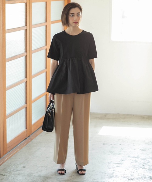 OPAQUE.CLIP(オペークドットクリップ)の「◆異素材Aラインカットソー シルク調コットン【洗濯機洗い可】(Tシャツ/カットソー・レディース・ホワイト/ベージュ/ブラック/チャコールグレー・42/40/38/36/34)」の22枚目の写真