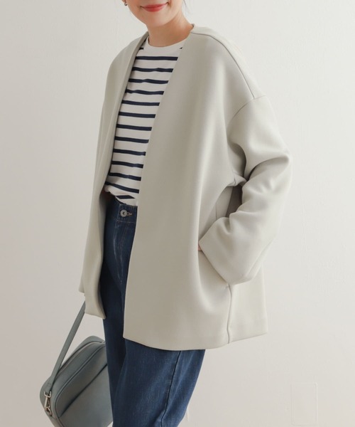 URBAN RESEARCH DOORS(アーバンリサーチドアーズ)の「ダンボールニットノーカラージャケット(ノーカラージャケット・レディース・ネイビー/ライトグレー・MEDIUM)」の11枚目の写真