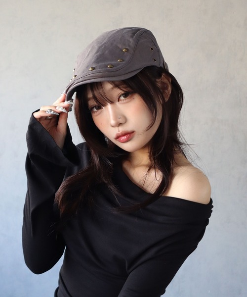 BARELY BLUE（ベアリーブルー）の「【 BARELY BLUE / ベアリーブルー 】 ビンテージ デザイン スタッズ ハンチング帽（ハンチング/ベレー帽・レディース・ブラック/カーキ/チャコールグレー/ベージュ・FREE）」の17枚目の写真