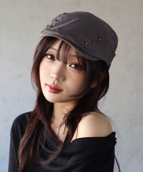 BARELY BLUE（ベアリーブルー）の「【 BARELY BLUE / ベアリーブルー 】 ビンテージ デザイン スタッズ ハンチング帽（ハンチング/ベレー帽・レディース・ブラック/カーキ/チャコールグレー/ベージュ・FREE）」の18枚目の写真