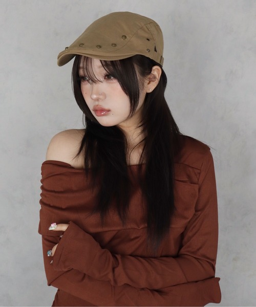 BARELY BLUE（ベアリーブルー）の「【 BARELY BLUE / ベアリーブルー 】 ビンテージ デザイン スタッズ ハンチング帽（ハンチング/ベレー帽・レディース・ブラック/カーキ/チャコールグレー/ベージュ・FREE）」の22枚目の写真