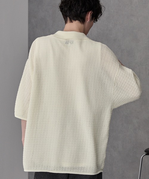 セール】ルーズシルエット2WAYスキッパーニットポロシャツ