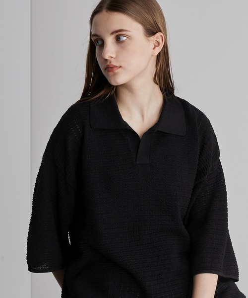 ルーズシルエット2WAYスキッパーニットポロシャツ MONO-MART