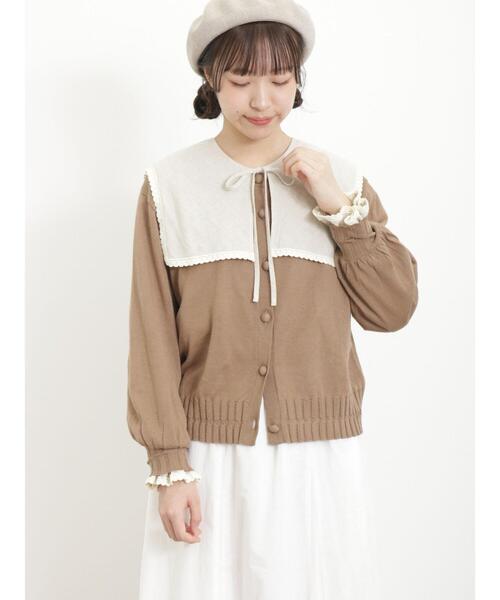 Samansa Mos2（サマンサ モスモス）の「【ゆべし×Samansa Mos2】お花ブローチ付ニット（カーディガン/ボレロ・レディース・ベージュ/ピンク/レッド/ネイビー・F）」の17枚目の写真