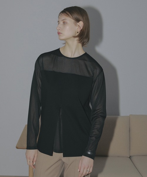 tシャツ MANOF TULLE DOCKING CUT TOPS レディース MANOF（マノフ）の「DOCKING CUT TOPS（Tシャツ/カットソー