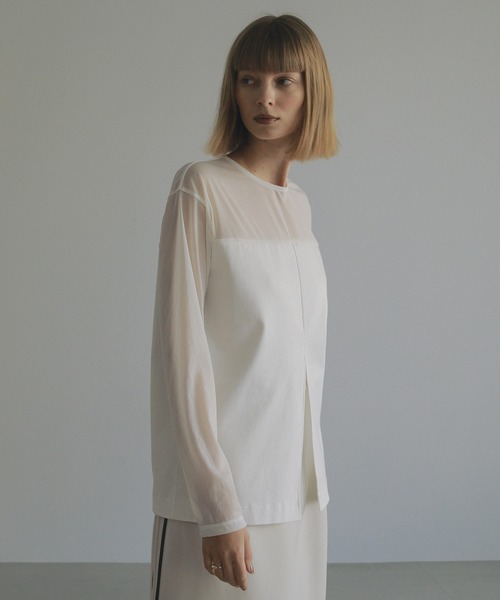 tシャツ MANOF TULLE DOCKING CUT TOPS レディース MANOF（マノフ）の「DOCKING CUT TOPS（Tシャツ/カットソー