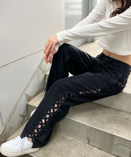 ifsixwasnine ストール装飾 レースアップ デニムパンツ　サイズ29 IF SIX WAS NINE イフシックスワズナイン 日本製 LU/SBCM-9