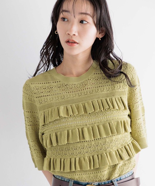 LOWRYS FARM（ローリーズファーム）の「フリルニット5S 113238（ニット/セーター・レディース・カーキ/ブラック/オフホワイト・FREE）」の17枚目の写真