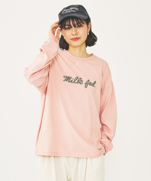 MILKFED.(ミルクフェド)の「ICING LOGO BASIC L/S TEE(Tシャツ/カットソー・レディース・ライトピンク/オフホワイト/アッシュ・M/L)」の1枚目の写真