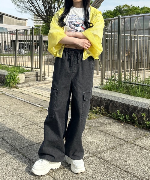 カーゴパンツ Sサイズ デニムカラー LTXC】接触冷感デニムカーゴパンツ(S(140) サックス): ジュニア