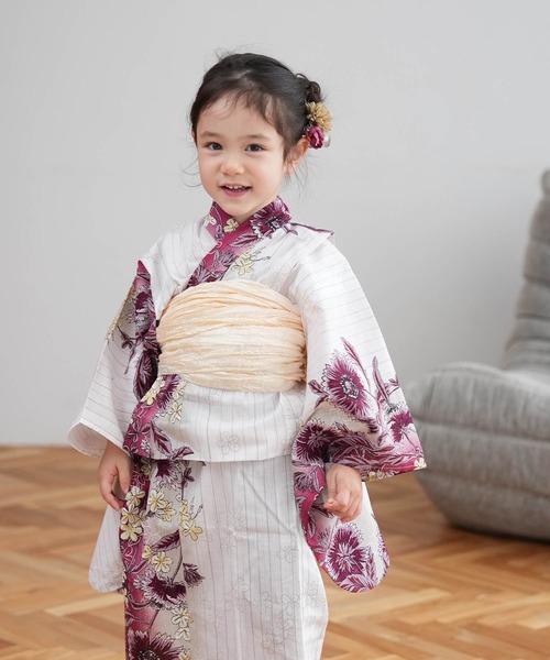キッズ浴衣3点セット utatane えんじのひらひら花染分け(浴衣)|utatane(ウタタネ) キッズ浴衣3点セット utatane えんじのひらひら花染分け(浴衣)|utatane(ウタタネ)
