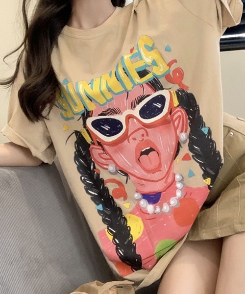REMUR(レミュール)の「プリントTシャツ オーバーサイズ 半袖(Tシャツ/カットソー・レディース・モカ/ブラック・FREE)」の2枚目の写真