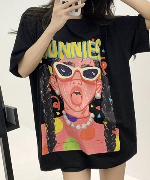 REMUR(レミュール)の「プリントTシャツ オーバーサイズ 半袖(Tシャツ/カットソー・レディース・モカ/ブラック・FREE)」の5枚目の写真