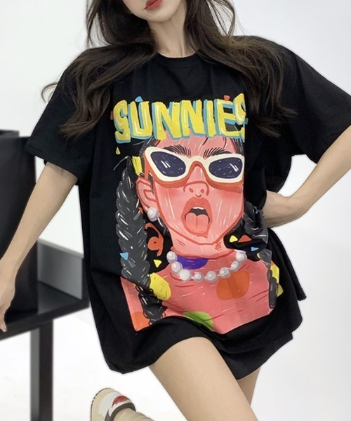 REMUR(レミュール)の「プリントTシャツ オーバーサイズ 半袖(Tシャツ/カットソー・レディース・モカ/ブラック・FREE)」の3枚目の写真