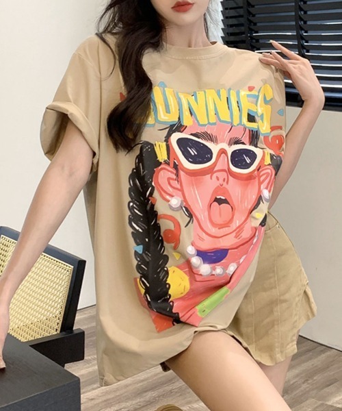 REMUR(レミュール)の「プリントTシャツ オーバーサイズ 半袖(Tシャツ/カットソー・レディース・モカ/ブラック・FREE)」の19枚目の写真