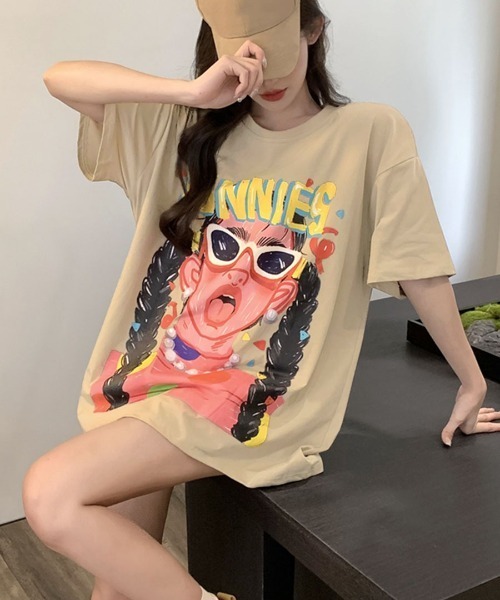 REMUR(レミュール)の「プリントTシャツ オーバーサイズ 半袖(Tシャツ/カットソー・レディース・モカ/ブラック・FREE)」の22枚目の写真