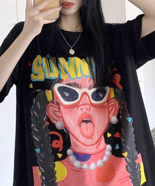 REMUR(レミュール)の「プリントTシャツ オーバーサイズ 半袖(Tシャツ/カットソー・レディース・モカ/ブラック・FREE)」の15枚目の写真