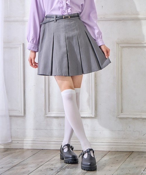 セール】ベルト付きワイドプリーツスカートパンツ（130㎝～160