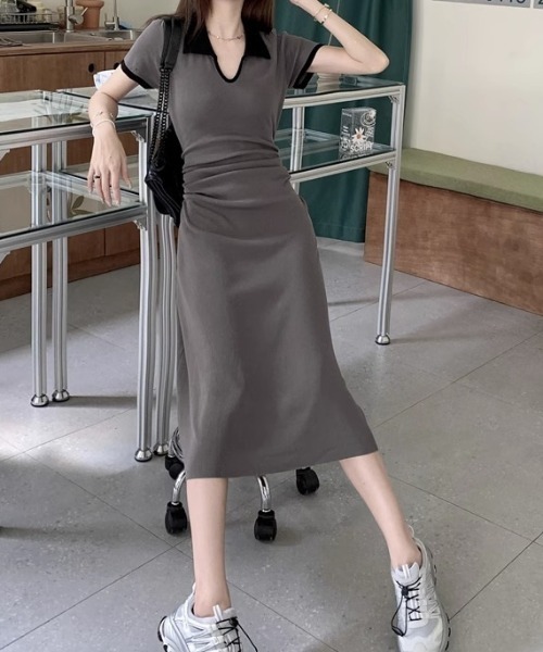 スキッパーポロニットワンピース スキッパーポロニットワンピース(ニットワンピース)｜ワンピース｜LILY