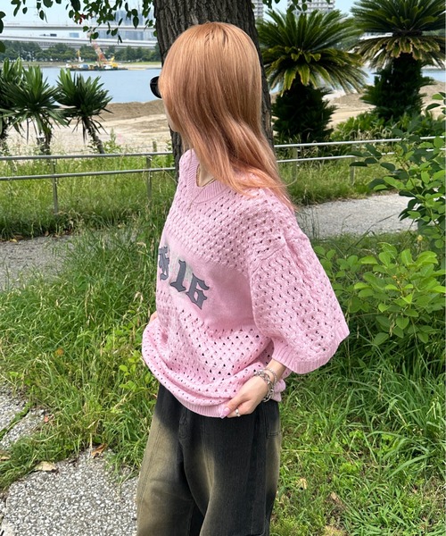 sedacle(セダクル)の「透かしニットトップス(Tシャツ/カットソー・メンズ・ピンク/アイボリー/レッド・MEDIUM/SMALL/LARGE)」の4枚目の写真