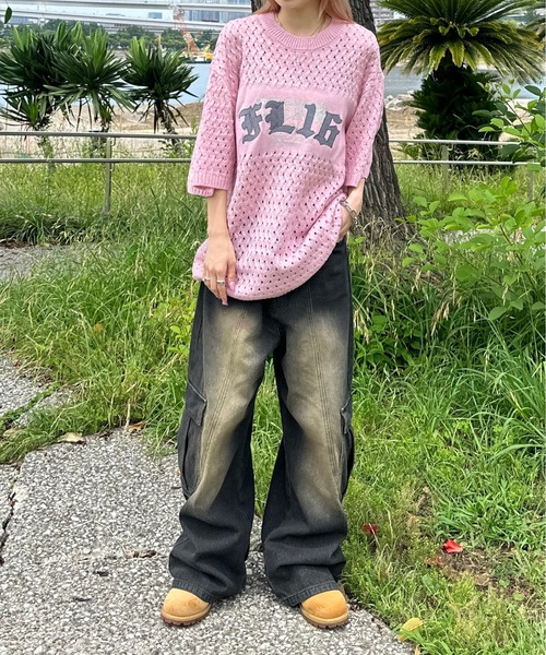 sedacle(セダクル)の「透かしニットトップス(Tシャツ/カットソー・メンズ・ピンク/アイボリー/レッド・MEDIUM/SMALL/LARGE)」の5枚目の写真